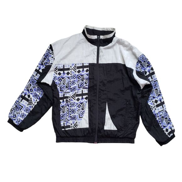 Vtg Etirel Ski Track Windbreaker Jacket Womens M Nylon Aztec Geometric 80s - Picture 1 of 7